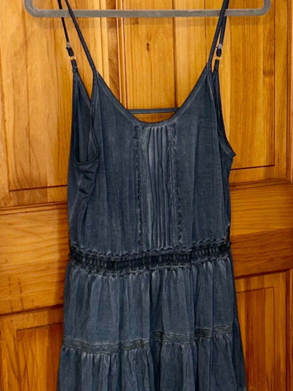 NWT POL Slate Blue Large Spaghetti Straps Dress Lace Adjustable Straps